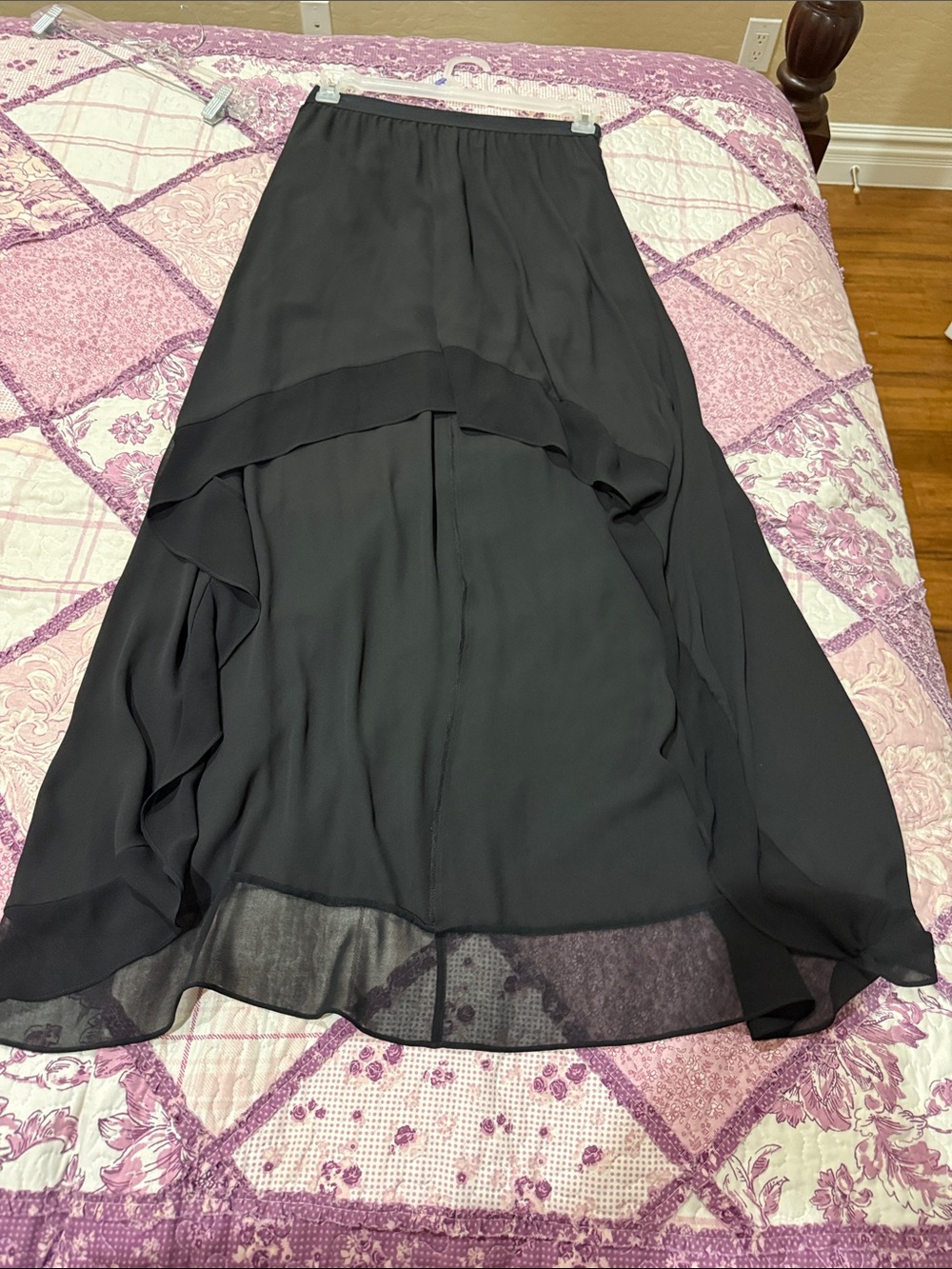BCBGMaxAzria Black High-Low Ruffle Chiffon Skirt